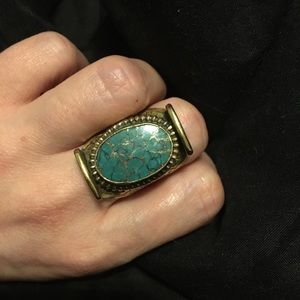 Vintage turquoise brass ring